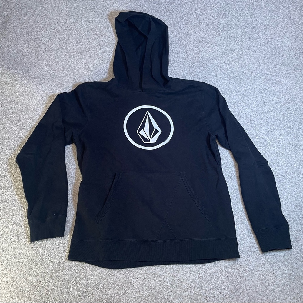 Volcom Logo Hoodie Youth Extra Large Black Graphic Sweatshirt Skate Surf Swim